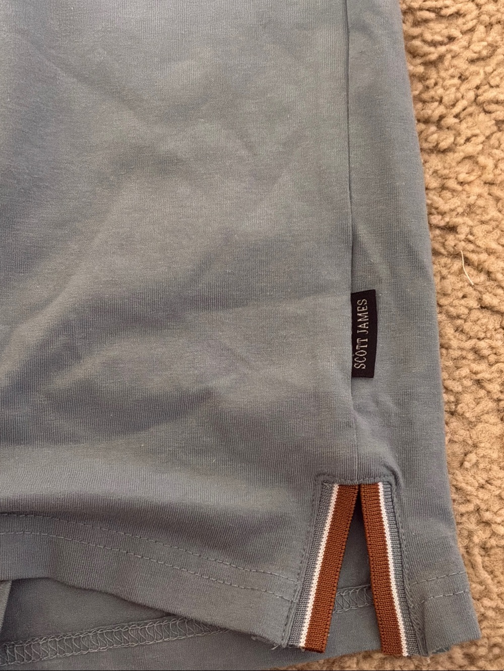 Men's V-Neck Pocket Tee in Slate Blue with Brown Trim - Picture 12 of 12